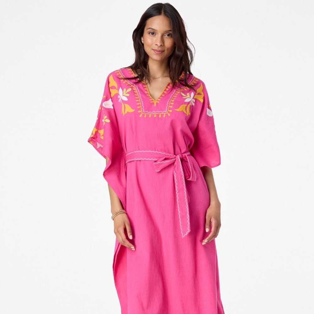 Roller Rabbit NWT Lavandou Nella Caftan Dress Pink Embroidered Small